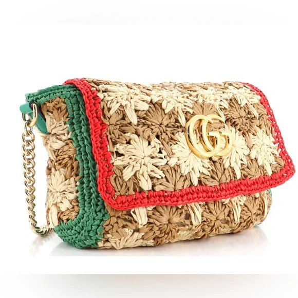 Auth Gucci GG Marmont Azalea Calfskin Crotchet Raffle Flower Crossbody Bag - Picture 4 of 9